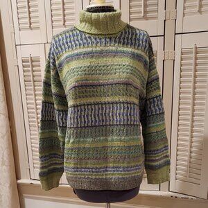Sigrid Olsen Sport Lime Green Multi Colored Hand Knit Sweater Size S